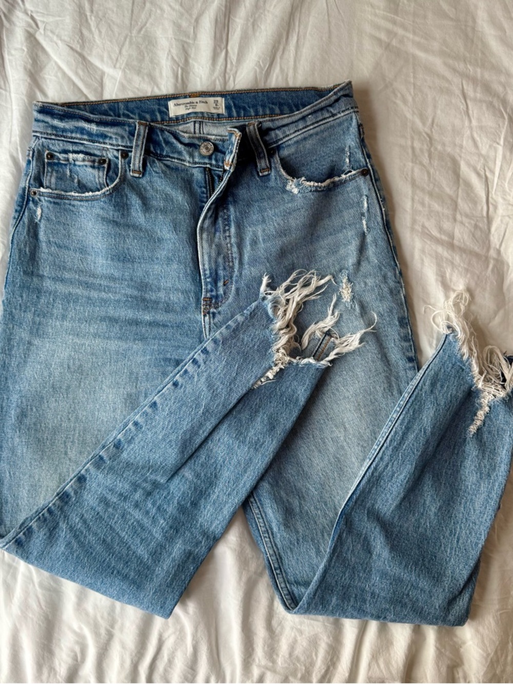Abercrombie & Fitch Light Wash Distressed High-Rise Jeans